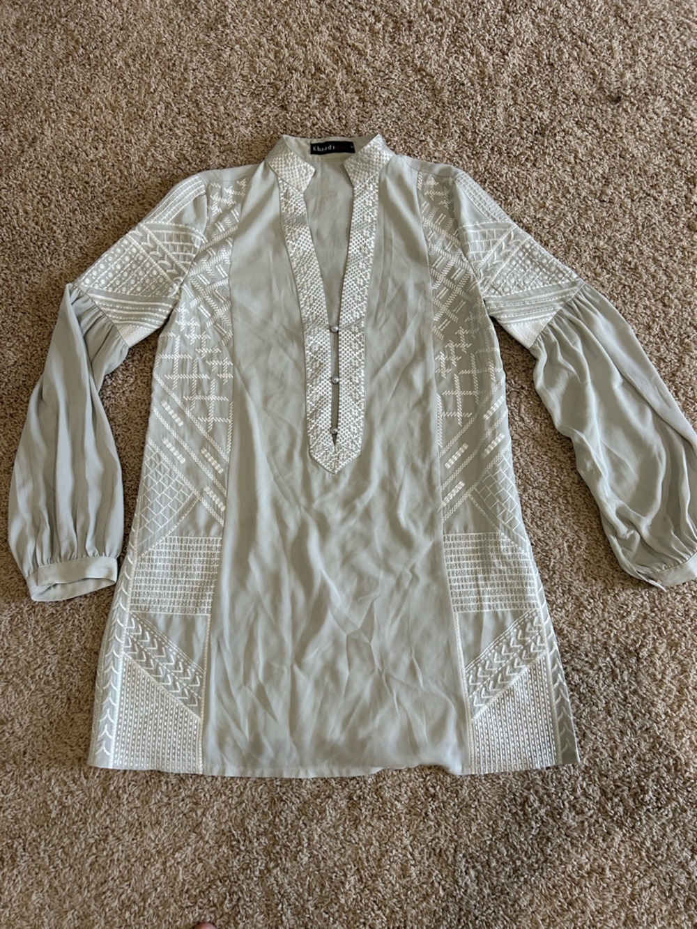 Light Sage/gray  Embroidered Tunic Top